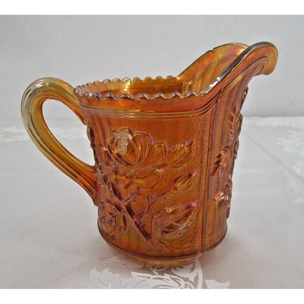 Pitcher Vintage Imperial Carnival Glass Marigold Luster Rose, 5"x 4 1/2"
